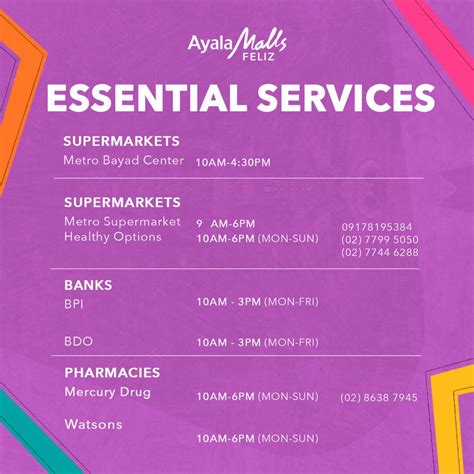 swd ayala feliz|Here's an updated schedule of stores .
